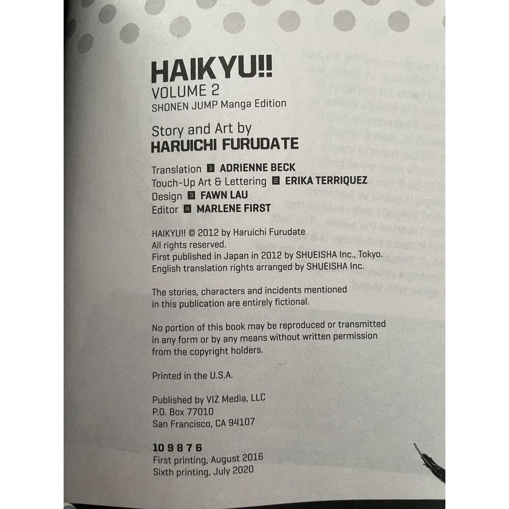 Haikyu! Vol. 1 & 2 Manga English Paperback Haruichi Furudate Shonen Jump Viz Lot - Picture 4 of 4